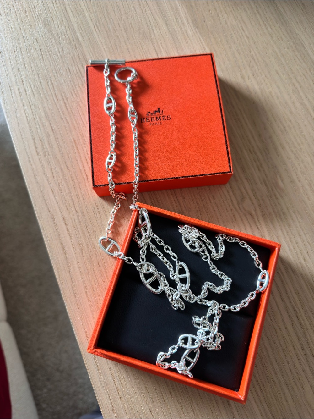 Hermès Silver Chaîne d'Ancre Long Necklace - farandole